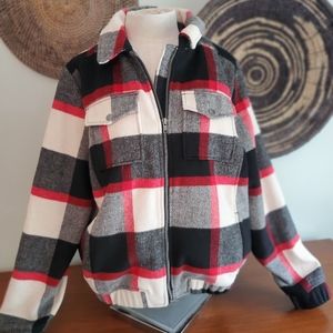 Torrid sz 2 Wool plaid cost jacket red black white moto winter